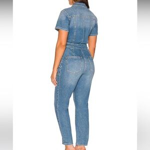 Good American short sleeve stretch denim jumpsuit hardly worn